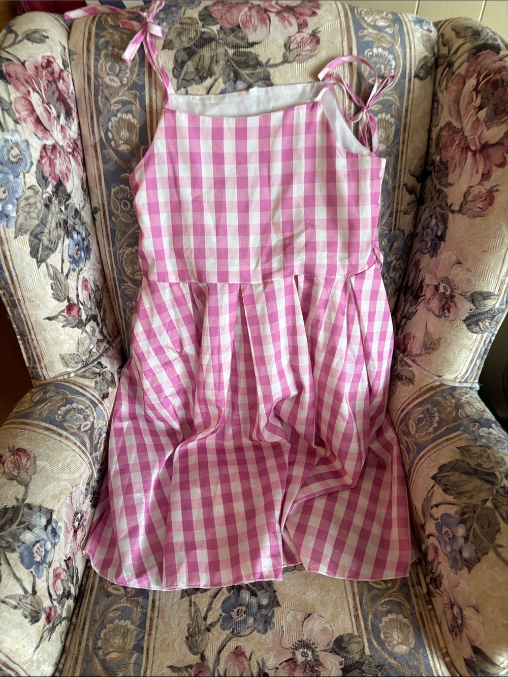 Amazon Pink Gingham Tie-Shoulder Casual Dress
